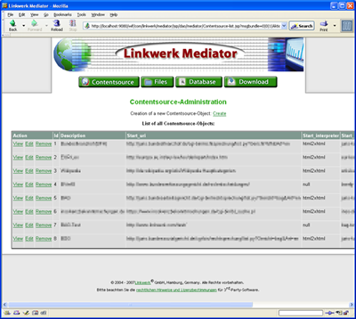Weboberfläche des Mediator 1