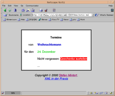 Die XML-Notiz nach der Wandlung und
    Darstellung im Navigator