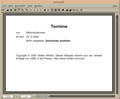 Darstellung des PDF-Dokuments, das direkt
aus XML erzeugt wurde