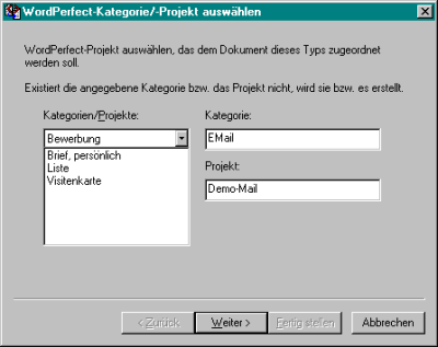 Auswahl der Kategorie mit
      zugehöriger DTD