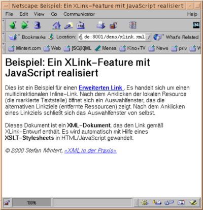 Das XLink-Beispiel im Navigator: Der Link ist zu
erkennen, seine Funktion noch nicht